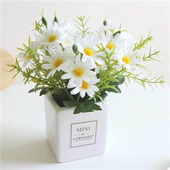 Artificial Flowers, Faux Flowers in Vase Small White Daisy Decor Mini Silky - Picture 1 of 6